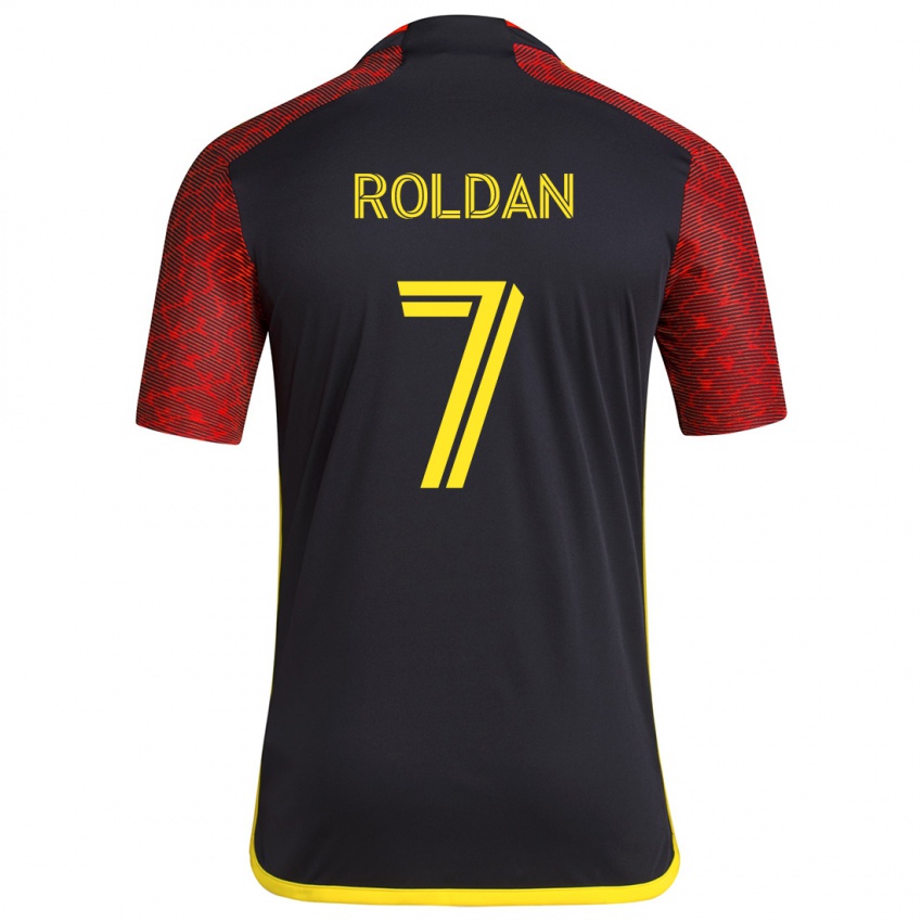 Niño Camiseta Cristian Roldán #7 Negro Rojo 2ª Equipación 2024/25 La Camisa