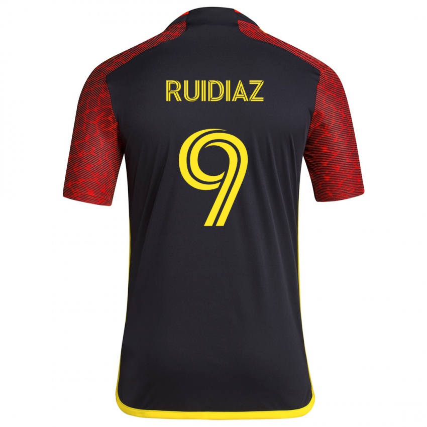 Niño Camiseta Raúl Ruidíaz #9 Negro Rojo 2ª Equipación 2024/25 La Camisa