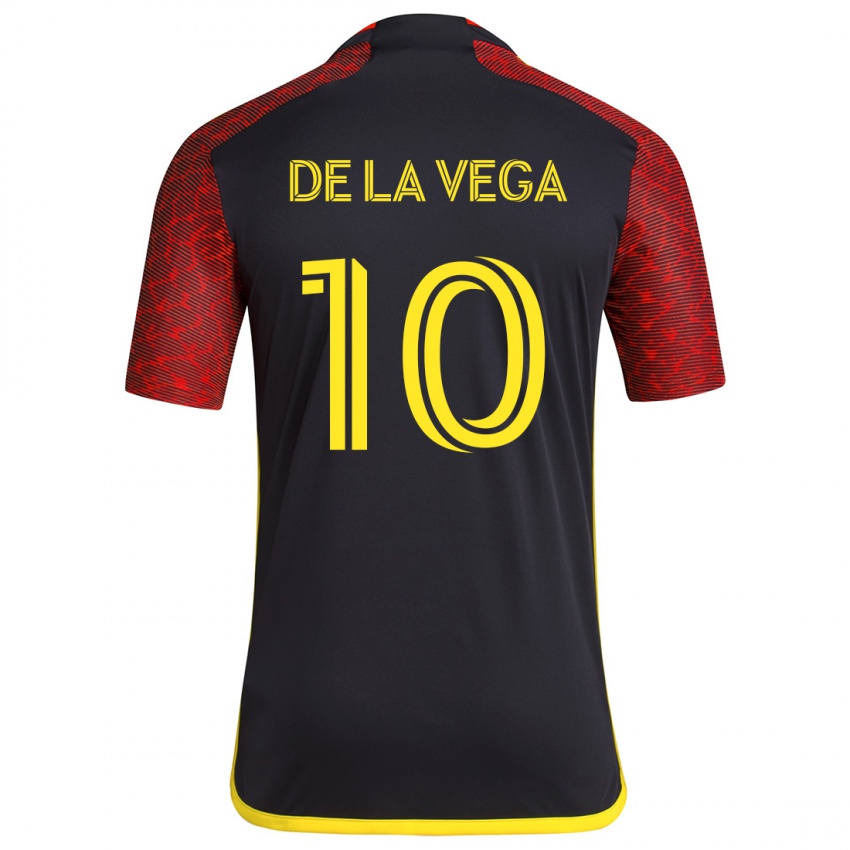 Niño Camiseta Pedro De La Vega #10 Negro Rojo 2ª Equipación 2024/25 La Camisa