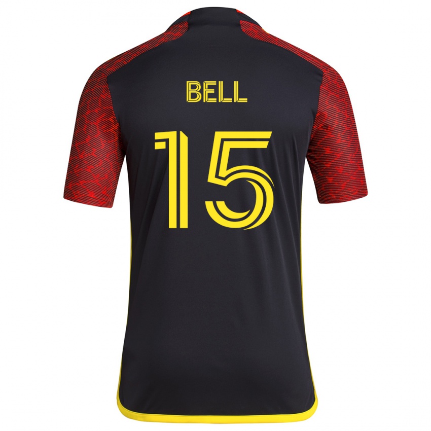 Niño Camiseta Jon Bell #15 Negro Rojo 2ª Equipación 2024/25 La Camisa