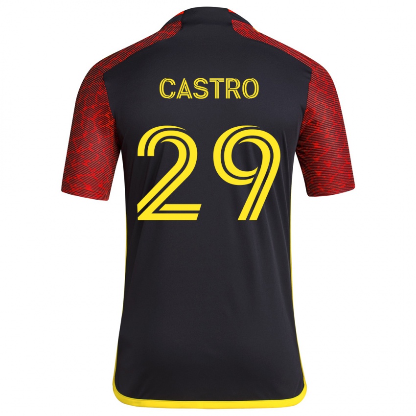 Niño Camiseta Jacob Castro #29 Negro Rojo 2ª Equipación 2024/25 La Camisa