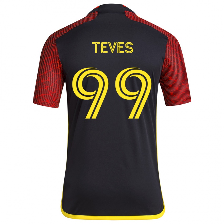 Niño Camiseta Dylan Teves #99 Negro Rojo 2ª Equipación 2024/25 La Camisa