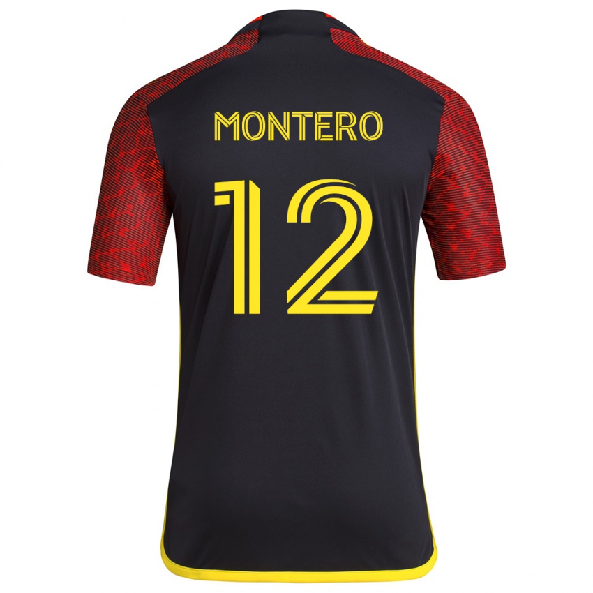 Niño Camiseta Fredy Montero #12 Negro Rojo 2ª Equipación 2024/25 La Camisa