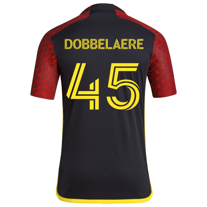 Niño Camiseta Ethan Dobbelaere #45 Negro Rojo 2ª Equipación 2024/25 La Camisa