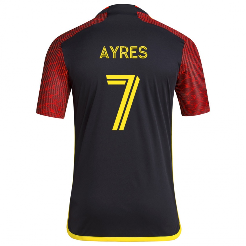 Niño Camiseta Melina Ayres #7 Negro Rojo 2ª Equipación 2024/25 La Camisa