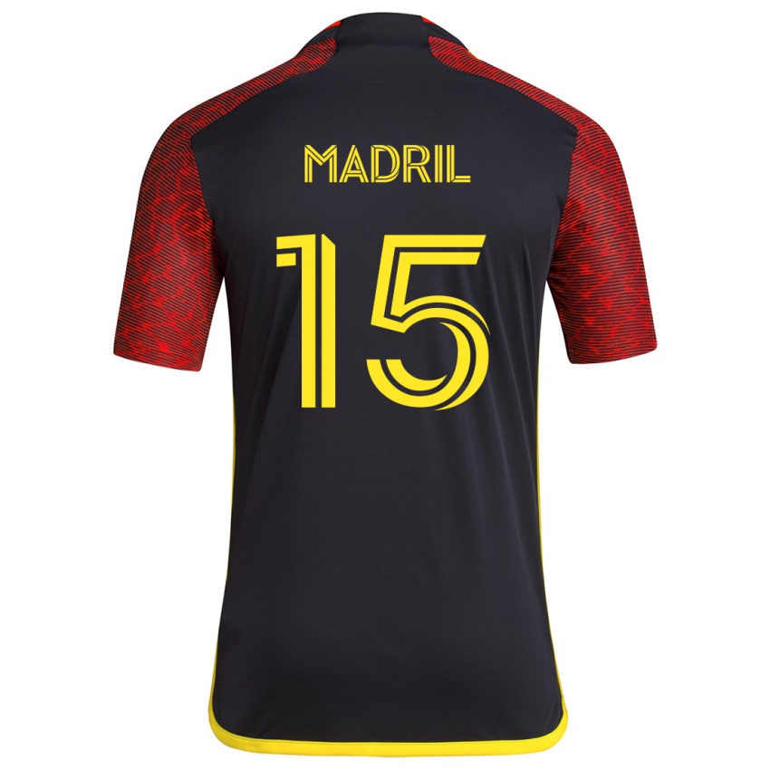 Niño Camiseta Emily Madril #15 Negro Rojo 2ª Equipación 2024/25 La Camisa