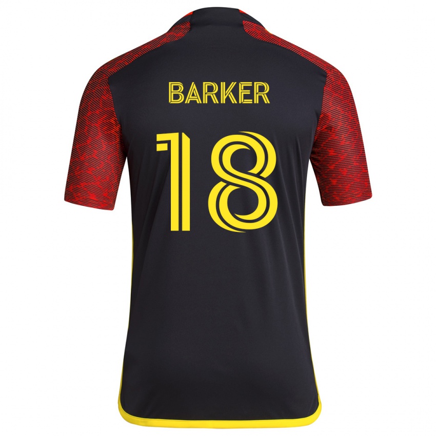 Niño Camiseta Alicia Barker #18 Negro Rojo 2ª Equipación 2024/25 La Camisa