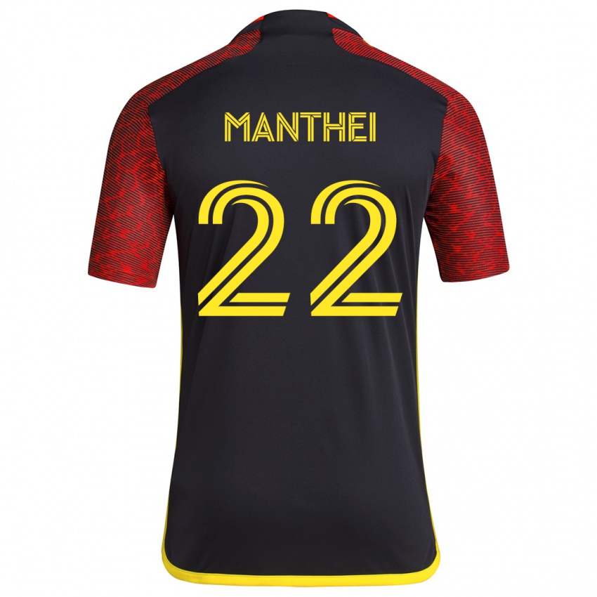 Niño Camiseta Leahi Manthei #22 Negro Rojo 2ª Equipación 2024/25 La Camisa