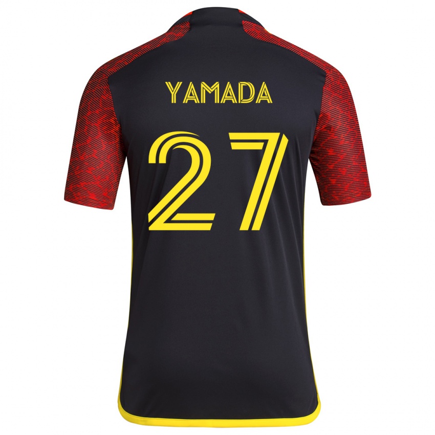 Niño Camiseta Hikari Yamada #27 Negro Rojo 2ª Equipación 2024/25 La Camisa