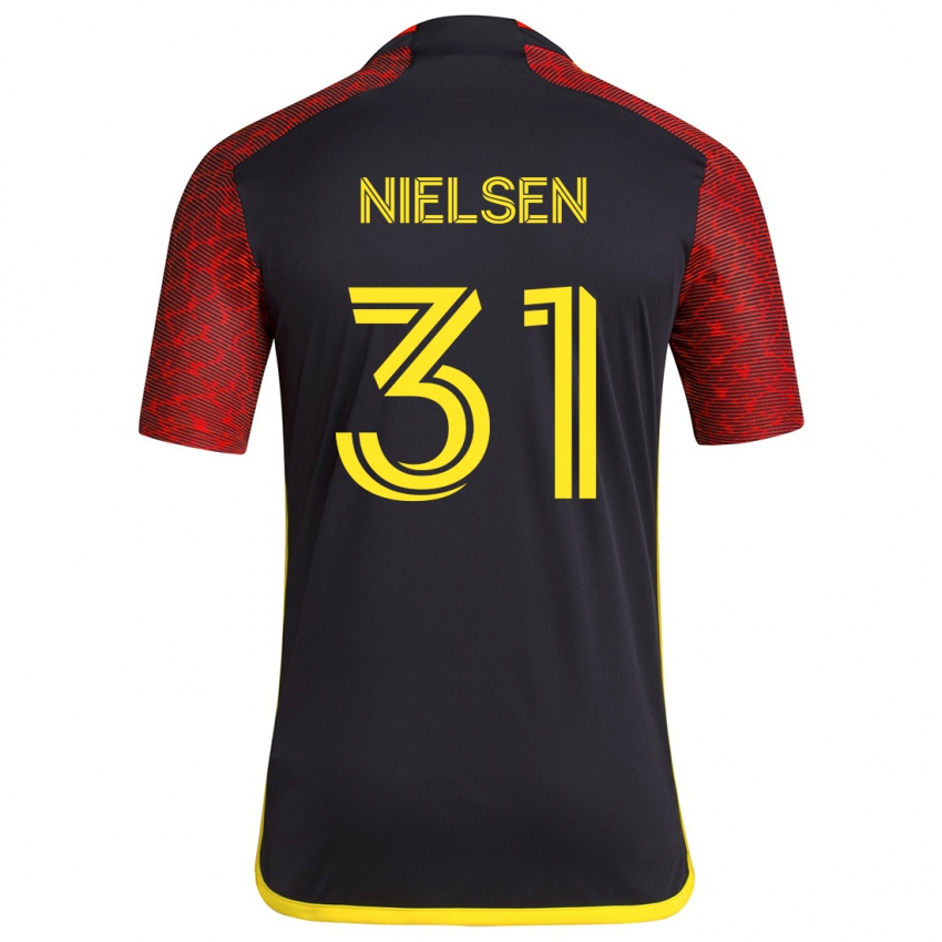 Niño Camiseta Madeline Nielsen #31 Negro Rojo 2ª Equipación 2024/25 La Camisa