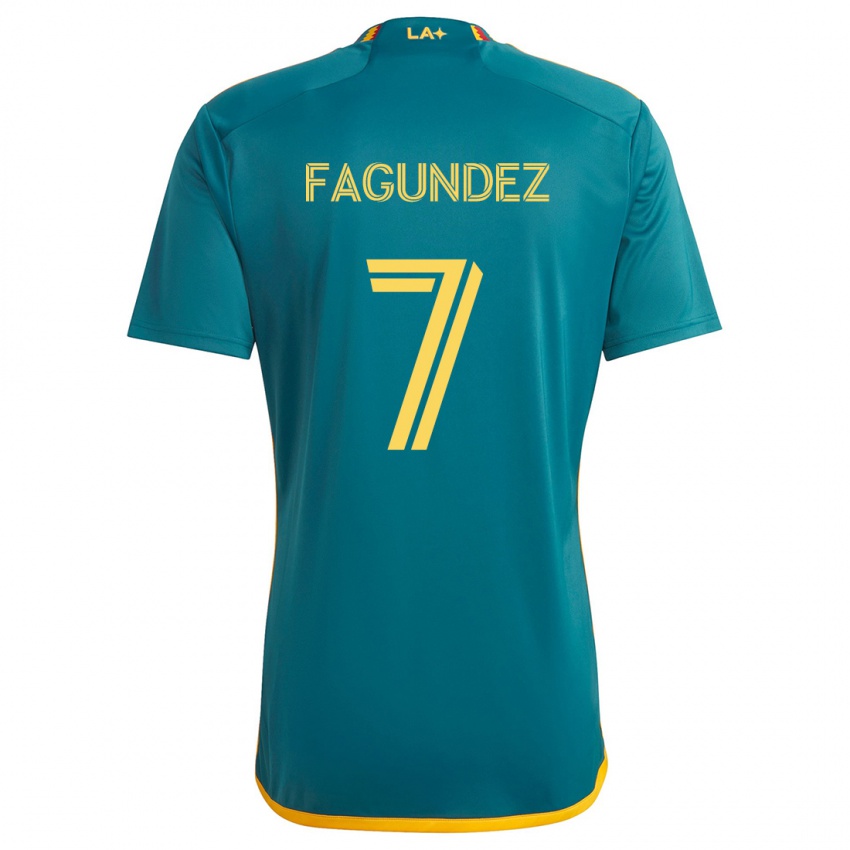 Niño Camiseta Diego Fagúndez #7 Verde Amarillo 2ª Equipación 2024/25 La Camisa