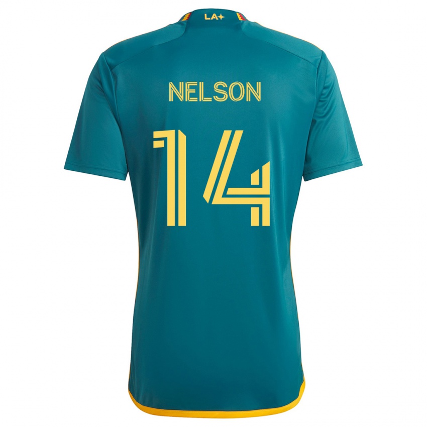 Niño Camiseta John Nelson #14 Verde Amarillo 2ª Equipación 2024/25 La Camisa