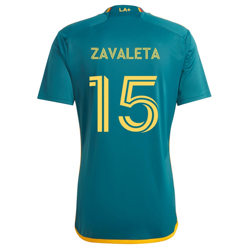 Niño Camiseta Eriq Zavaleta #15 Verde Amarillo 2ª Equipación 2024/25 La Camisa