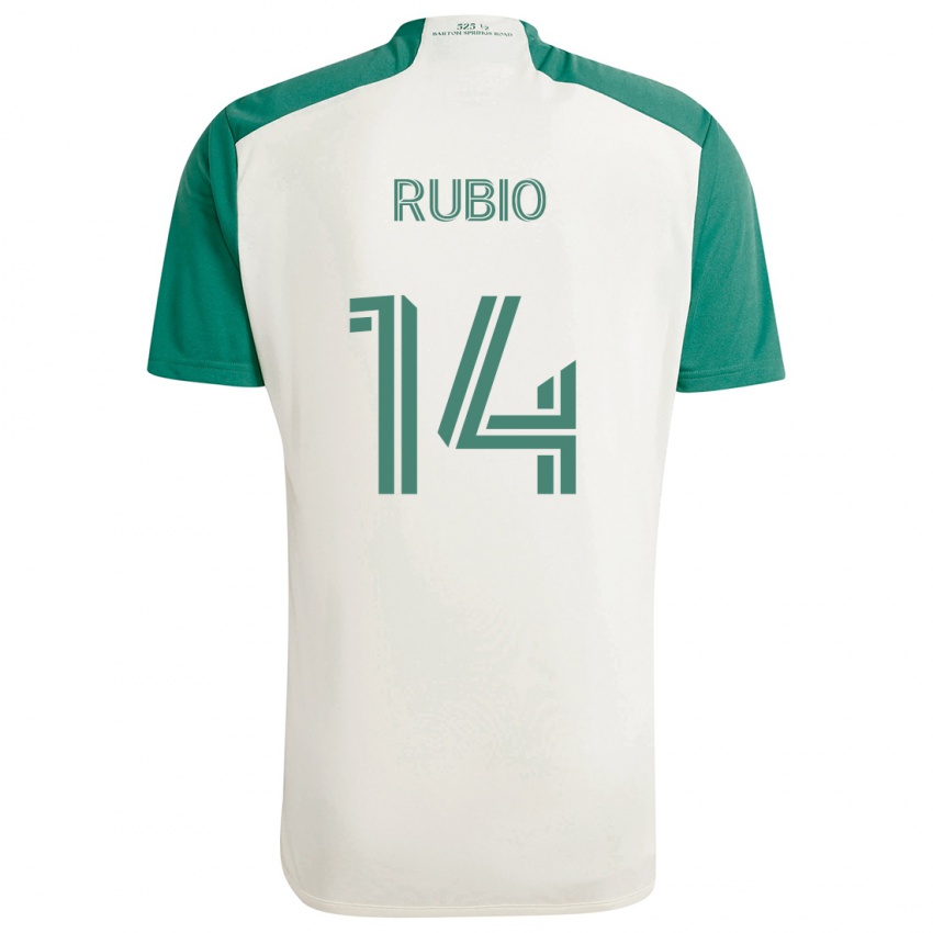 Niño Camiseta Diego Rubio #14 Colores Tostados Verde 2ª Equipación 2024/25 La Camisa