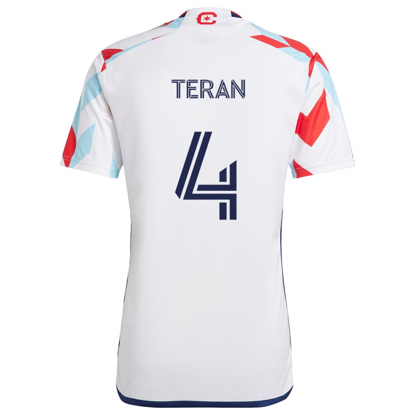 Niño Camiseta Carlos Terán #4 Blanco Rojo Azul 2ª Equipación 2024/25 La Camisa