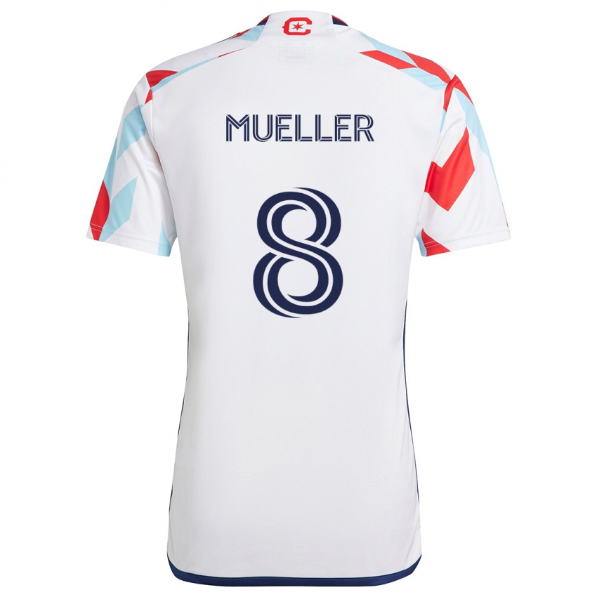 Niño Camiseta Chris Mueller #8 Blanco Rojo Azul 2ª Equipación 2024/25 La Camisa