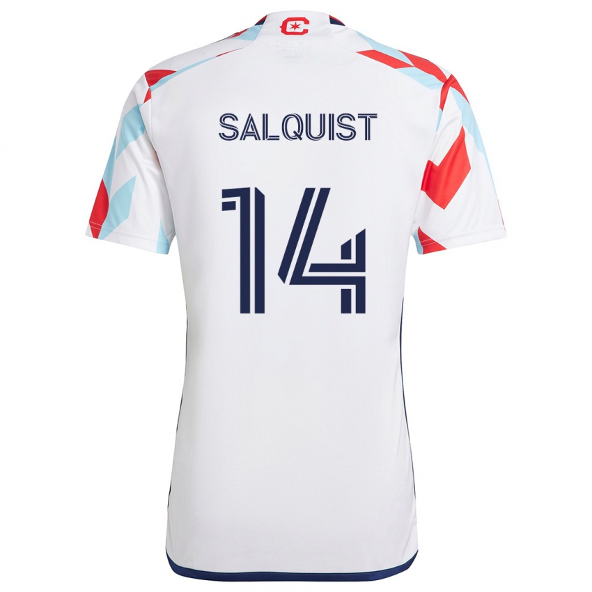 Niño Camiseta Tobias Salquist #14 Blanco Rojo Azul 2ª Equipación 2024/25 La Camisa