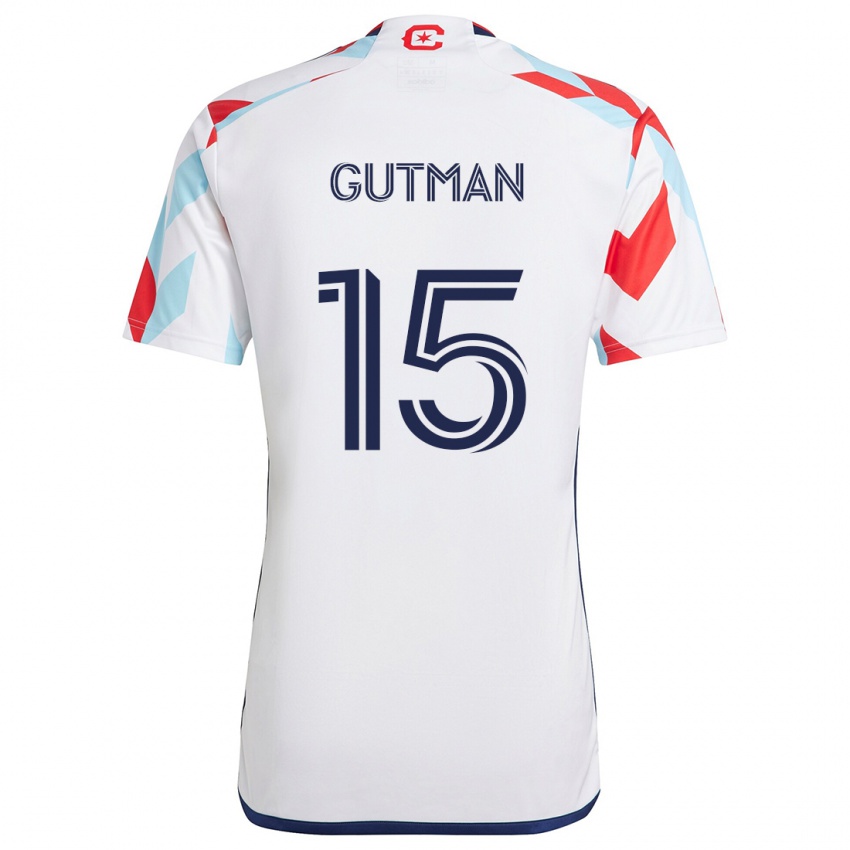 Niño Camiseta Andrew Gutman #15 Blanco Rojo Azul 2ª Equipación 2024/25 La Camisa