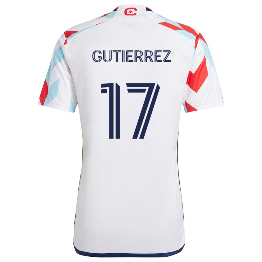 Niño Camiseta Brian Gutiérrez #17 Blanco Rojo Azul 2ª Equipación 2024/25 La Camisa