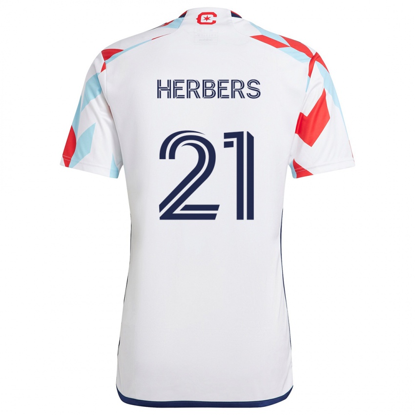 Niño Camiseta Fabian Herbers #21 Blanco Rojo Azul 2ª Equipación 2024/25 La Camisa