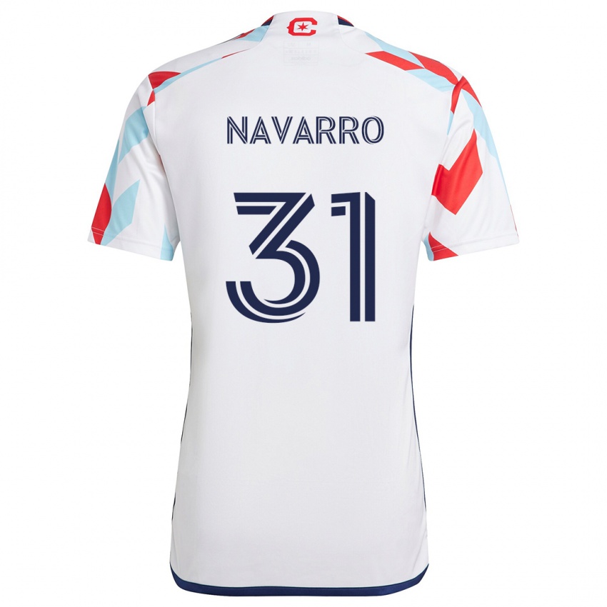 Niño Camiseta Federico Navarro #31 Blanco Rojo Azul 2ª Equipación 2024/25 La Camisa