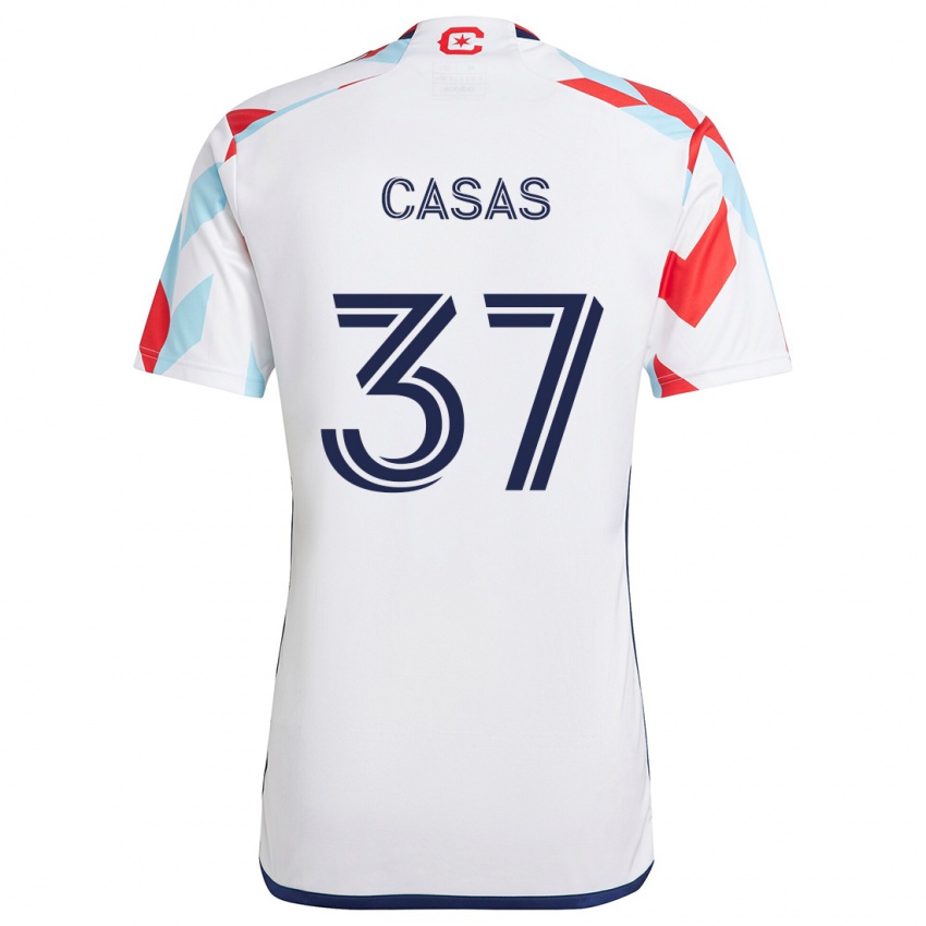 Niño Camiseta Javier Casas #37 Blanco Rojo Azul 2ª Equipación 2024/25 La Camisa