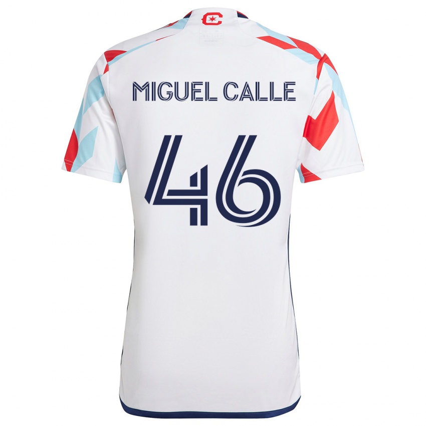 Niño Camiseta Juan Miguel Calle #46 Blanco Rojo Azul 2ª Equipación 2024/25 La Camisa