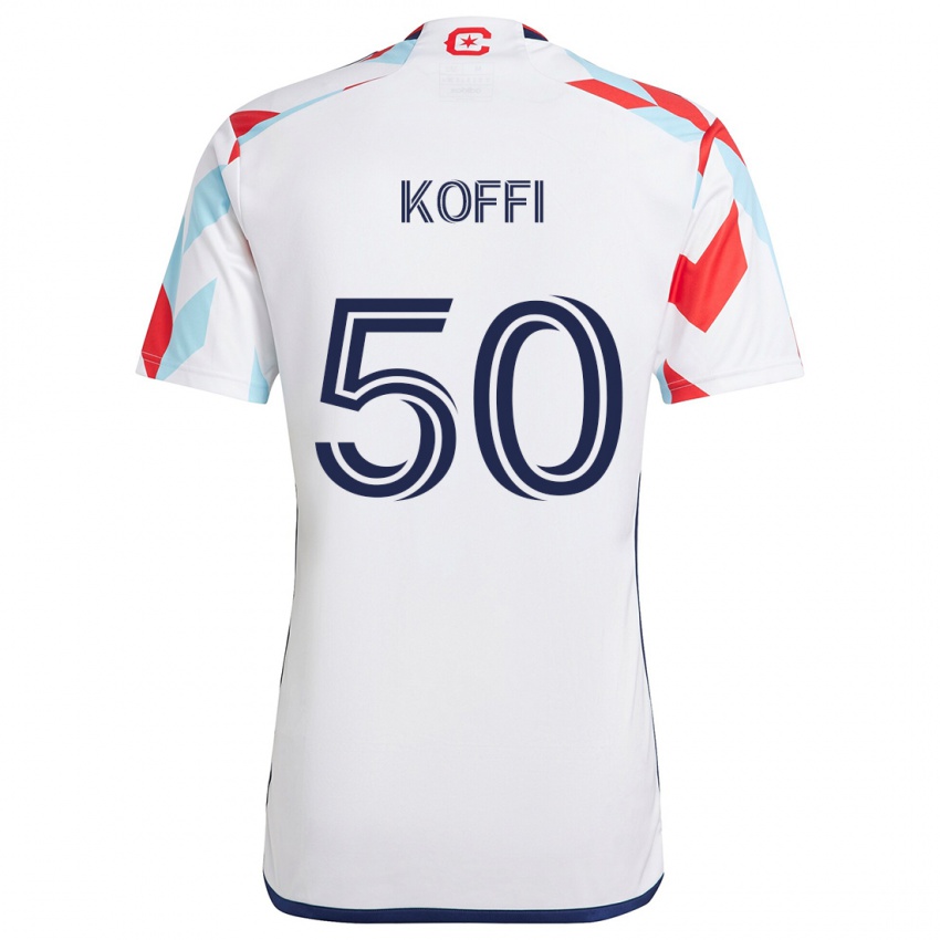 Niño Camiseta Christian Koffi #50 Blanco Rojo Azul 2ª Equipación 2024/25 La Camisa