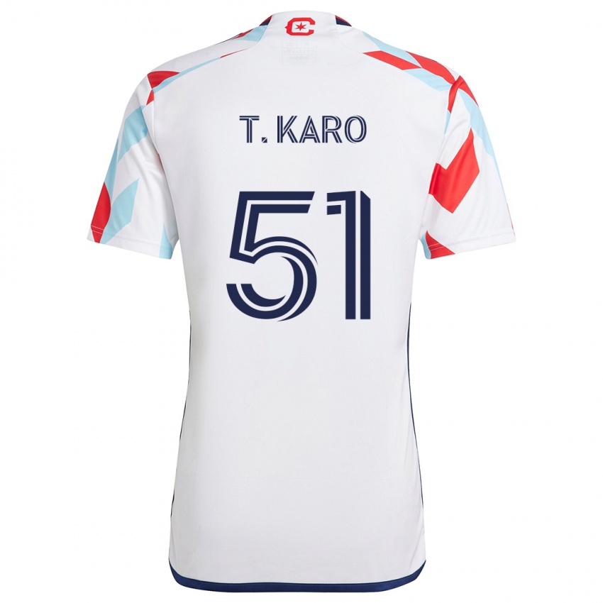 Niño Camiseta David Tchétchao Karo #51 Blanco Rojo Azul 2ª Equipación 2024/25 La Camisa