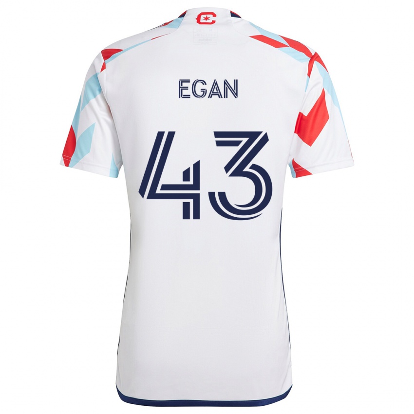 Niño Camiseta Noah Egan #43 Blanco Rojo Azul 2ª Equipación 2024/25 La Camisa