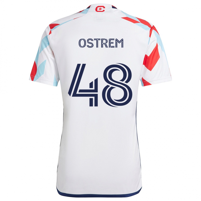 Niño Camiseta Charlie Ostrem #48 Blanco Rojo Azul 2ª Equipación 2024/25 La Camisa