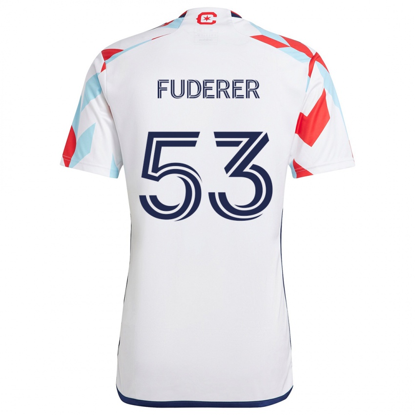 Niño Camiseta Jake Fuderer #53 Blanco Rojo Azul 2ª Equipación 2024/25 La Camisa