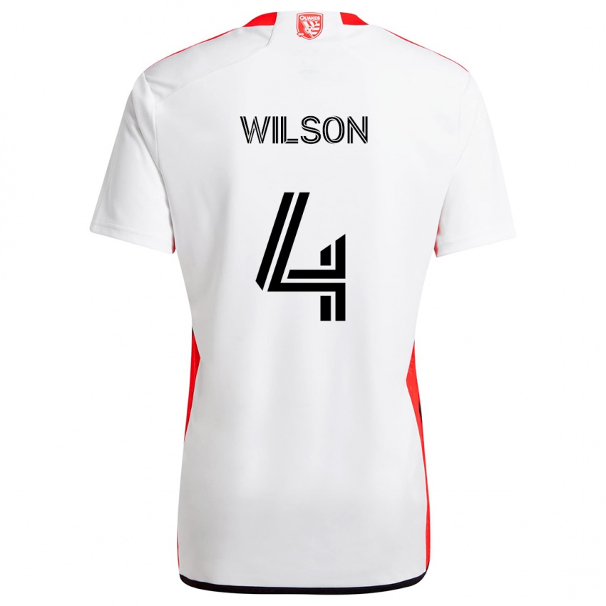 Niño Camiseta Bruno Wilson #4 Blanco Rojo 2ª Equipación 2024/25 La Camisa