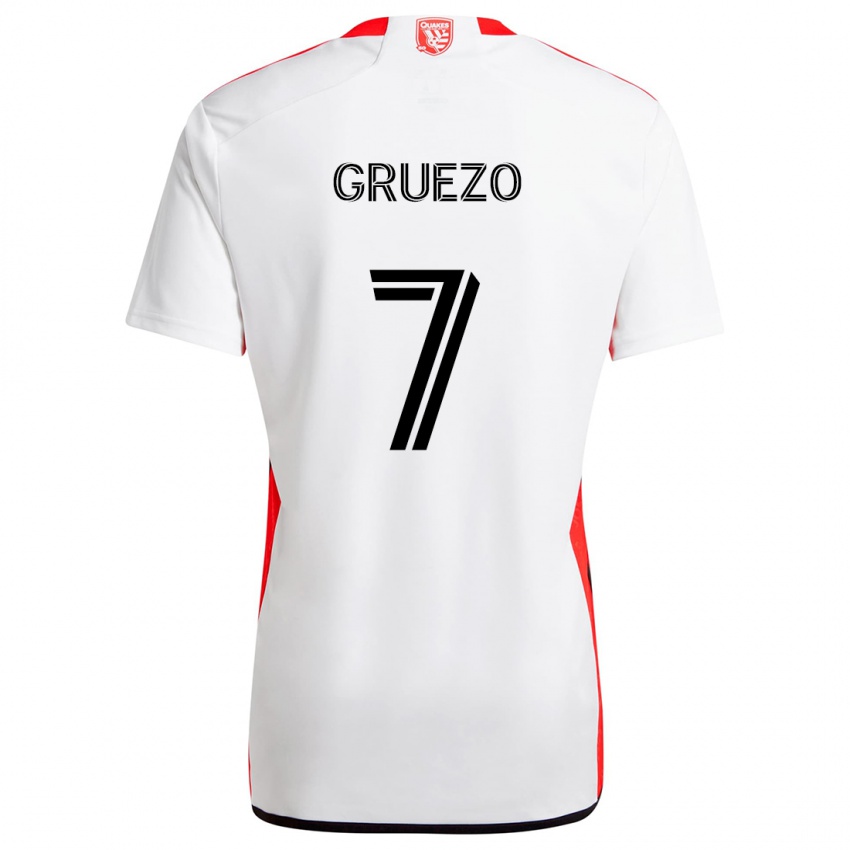 Niño Camiseta Carlos Gruezo #7 Blanco Rojo 2ª Equipación 2024/25 La Camisa