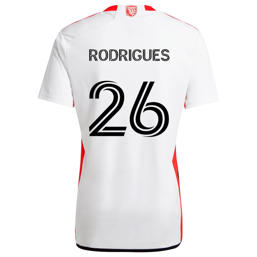 Niño Camiseta Rodrigues #26 Blanco Rojo 2ª Equipación 2024/25 La Camisa