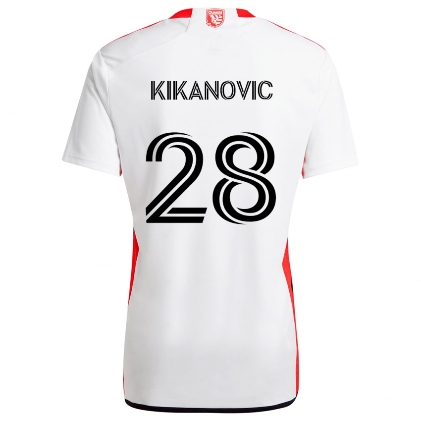 Niño Camiseta Benjamin Kikanovic #28 Blanco Rojo 2ª Equipación 2024/25 La Camisa