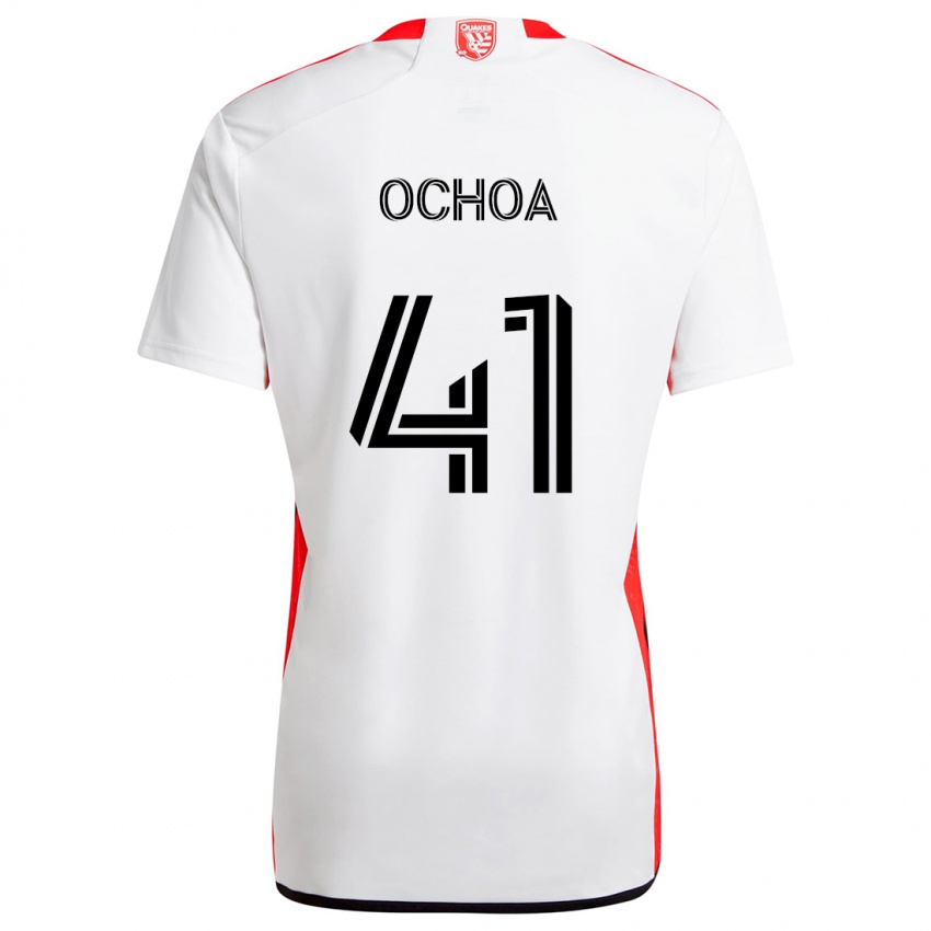 Niño Camiseta Emmanuel Ochoa #41 Blanco Rojo 2ª Equipación 2024/25 La Camisa