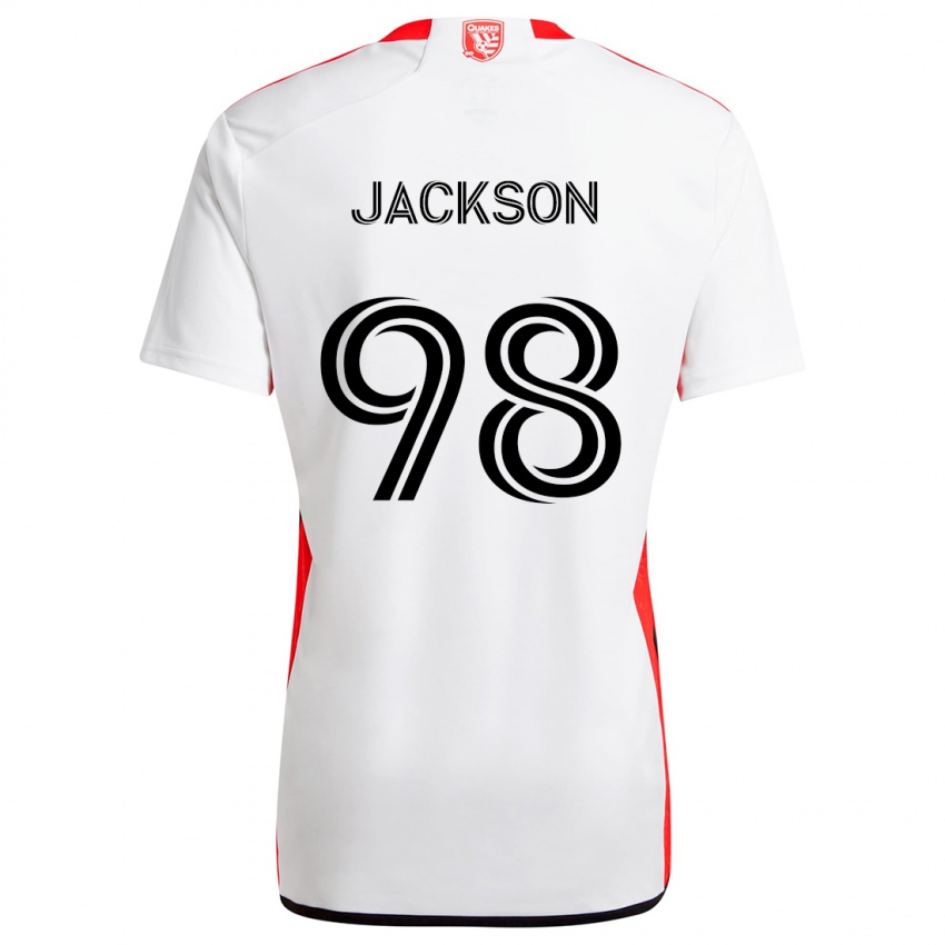 Niño Camiseta Jacob Jackson #98 Blanco Rojo 2ª Equipación 2024/25 La Camisa