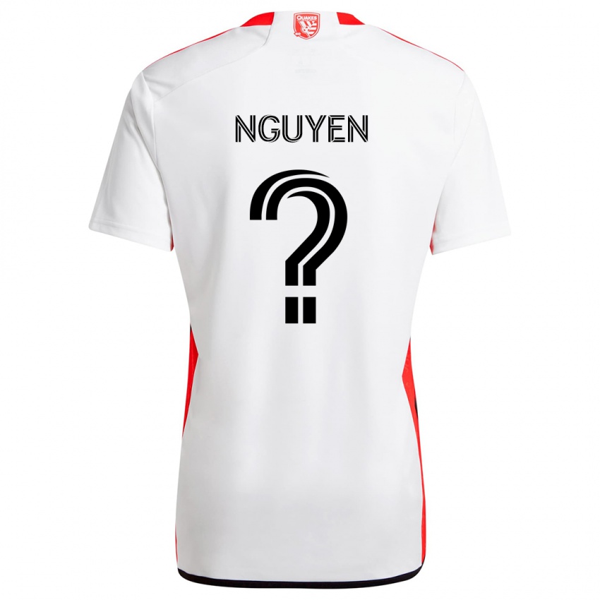 Niño Camiseta Christopher Nguyen #0 Blanco Rojo 2ª Equipación 2024/25 La Camisa