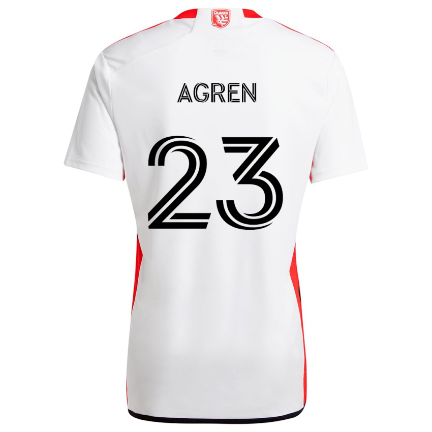 Niño Camiseta Oskar Agren #23 Blanco Rojo 2ª Equipación 2024/25 La Camisa