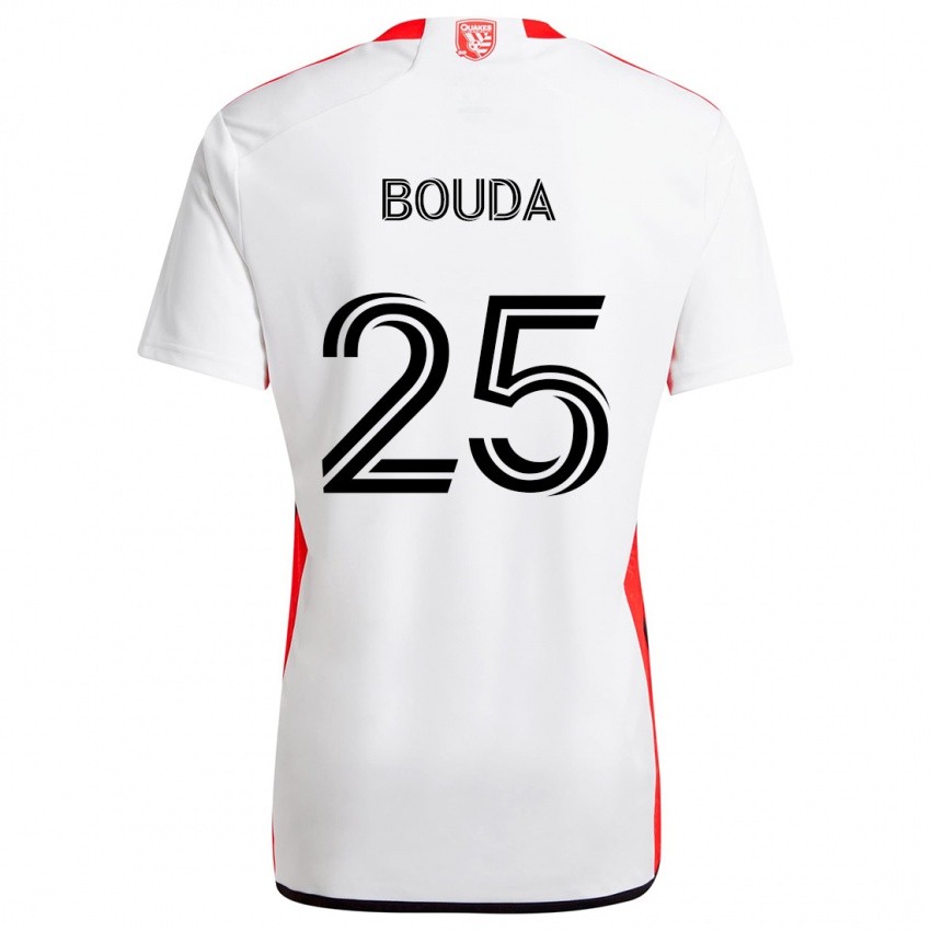 Niño Camiseta Ousseni Bouda #25 Blanco Rojo 2ª Equipación 2024/25 La Camisa