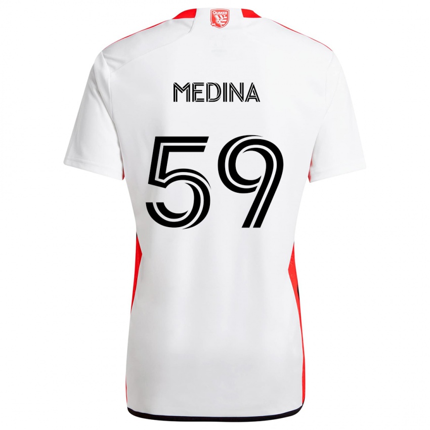 Niño Camiseta Cruz Medina #59 Blanco Rojo 2ª Equipación 2024/25 La Camisa