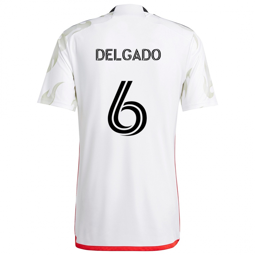 Niño Camiseta Patrickson Delgado #6 Blanco Rojo Negro 2ª Equipación 2024/25 La Camisa