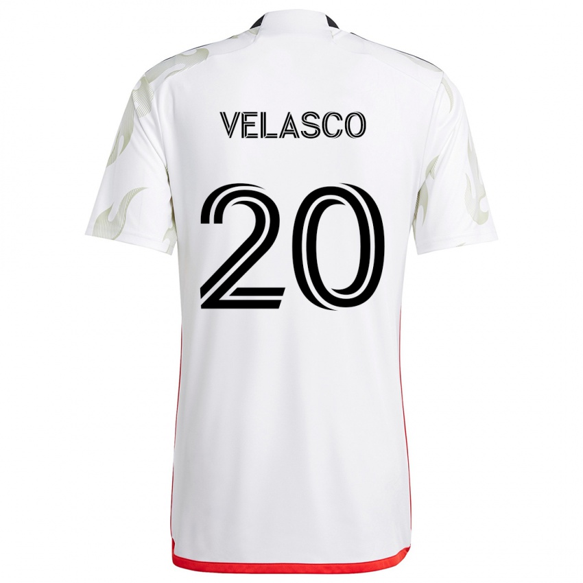 Niño Camiseta Alan Velasco #20 Blanco Rojo Negro 2ª Equipación 2024/25 La Camisa