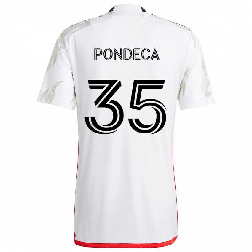 Niño Camiseta Tomas Pondeca #35 Blanco Rojo Negro 2ª Equipación 2024/25 La Camisa