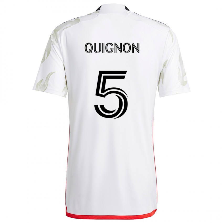 Niño Camiseta Facundo Quignón #5 Blanco Rojo Negro 2ª Equipación 2024/25 La Camisa