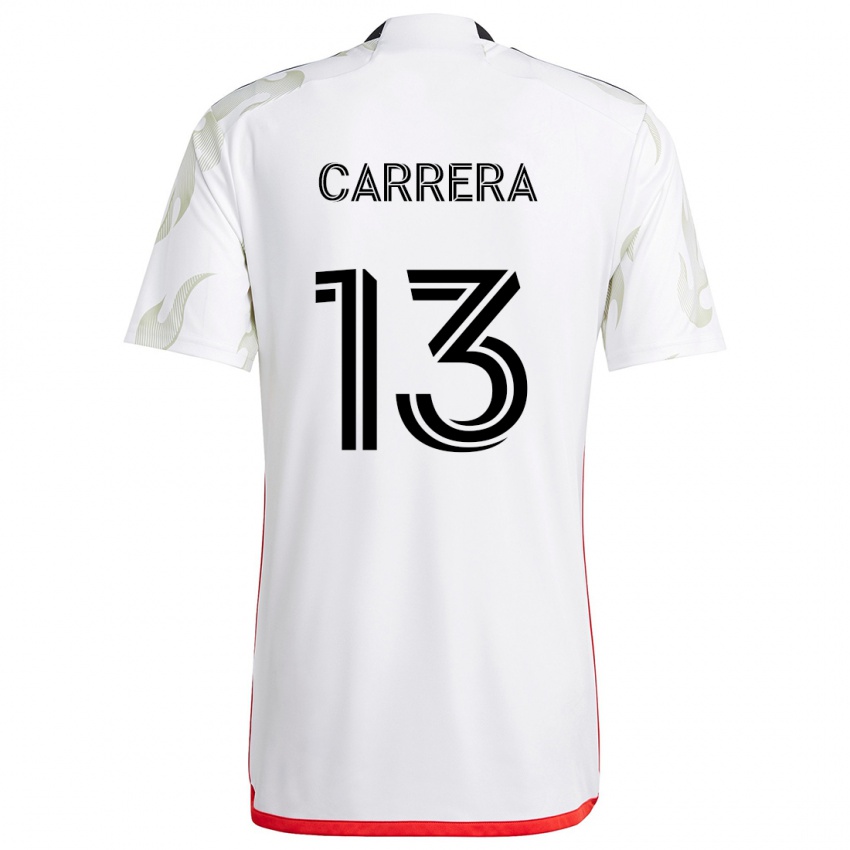 Niño Camiseta Antonio Carrera #13 Blanco Rojo Negro 2ª Equipación 2024/25 La Camisa