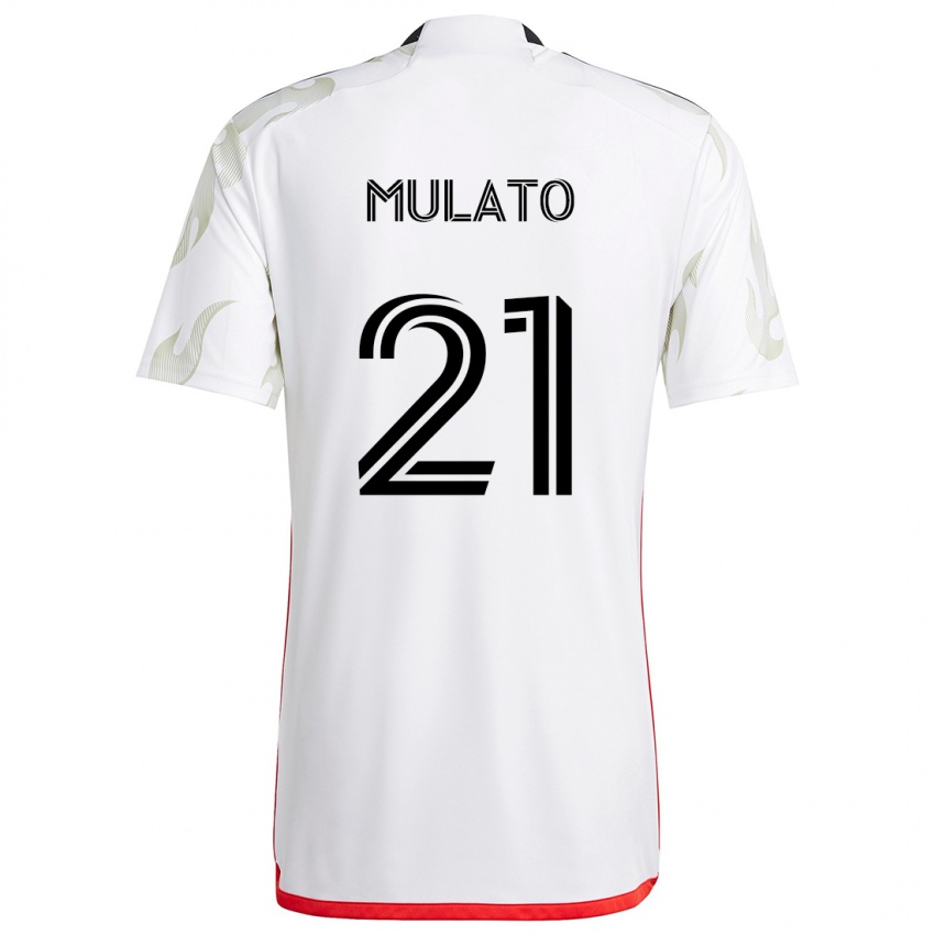 Niño Camiseta José Mulato #21 Blanco Rojo Negro 2ª Equipación 2024/25 La Camisa