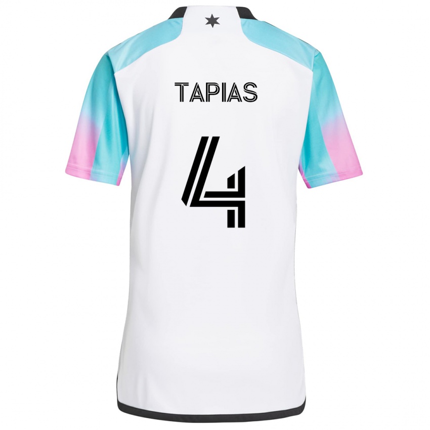 Niño Camiseta Miguel Tapias #4 Blanco Azul Negro 2ª Equipación 2024/25 La Camisa