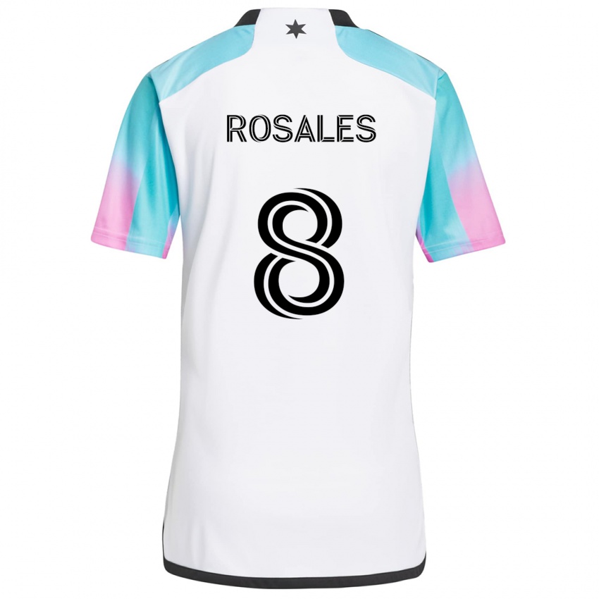 Niño Camiseta Joseph Rosales #8 Blanco Azul Negro 2ª Equipación 2024/25 La Camisa